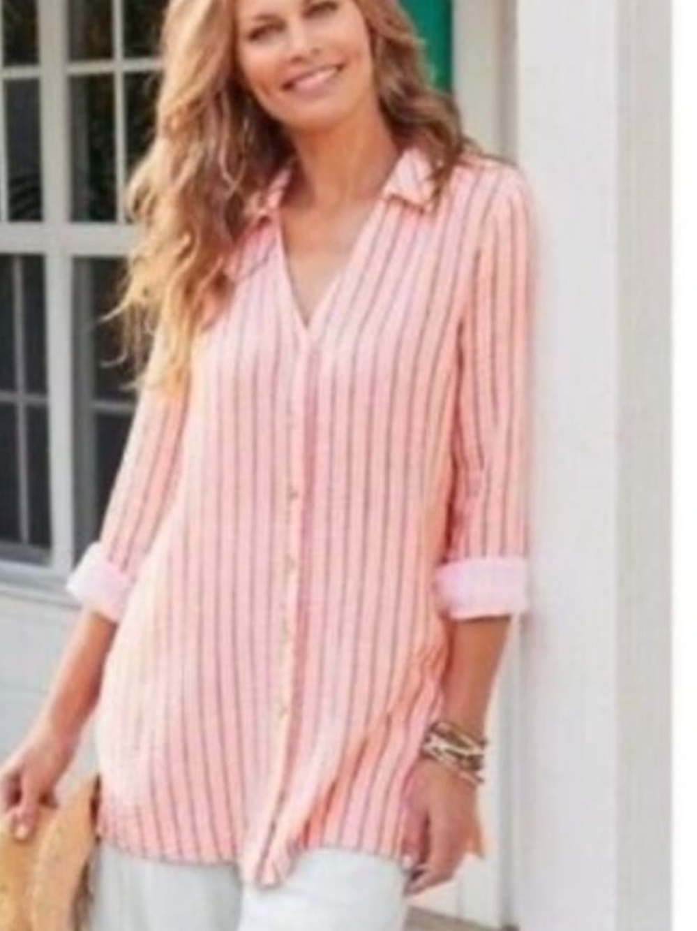 Soft Surroundings Escambia Gauze Tunic Top Orange Stripe Size Small NWT